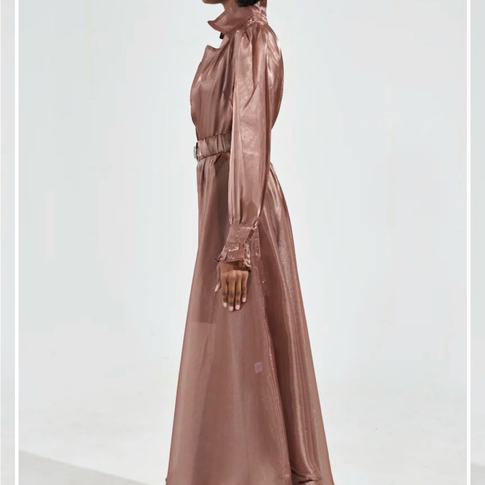 AKIRA Shimmering Maxi Coat or overlay dress in copper/Brown - Picture 2 of 10